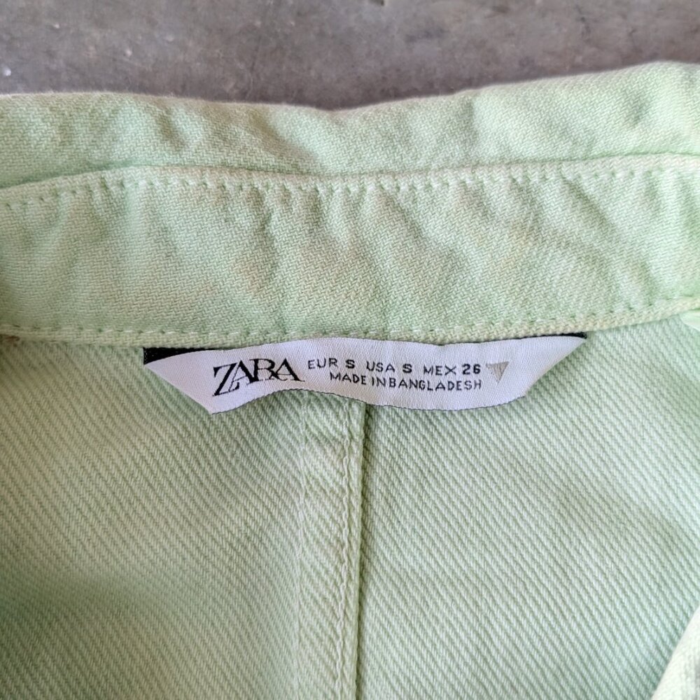 Zara Pastel Green Cropped Oversized Boxy Denim Jacket small - Picture 6 of 8